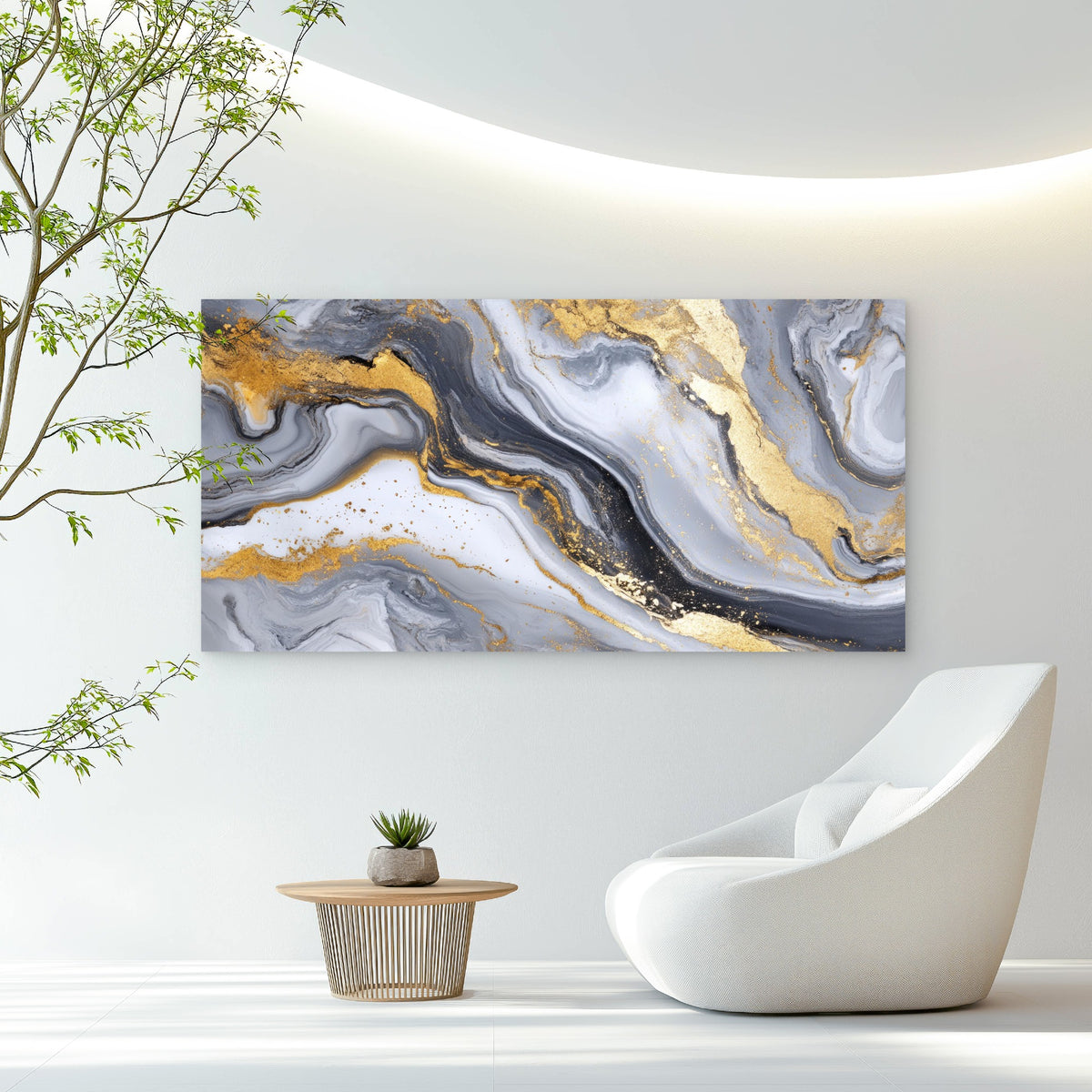 Gilded Marble Fluid Art Wall Art Canvas Office Home Room Framed 120x60cm