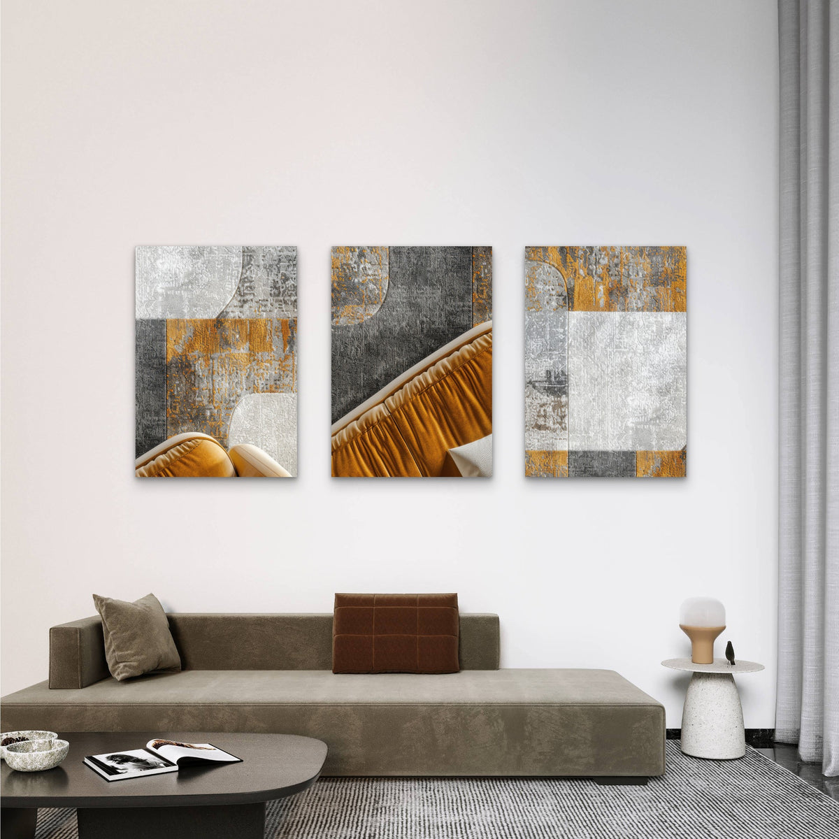 3pcs Modern Earthy Terracotta Brown Abstract Wall Art Set Canvas Framed 50x70cm - High Quality Print 100% Australian Made Wall Canvas Ready to Hang