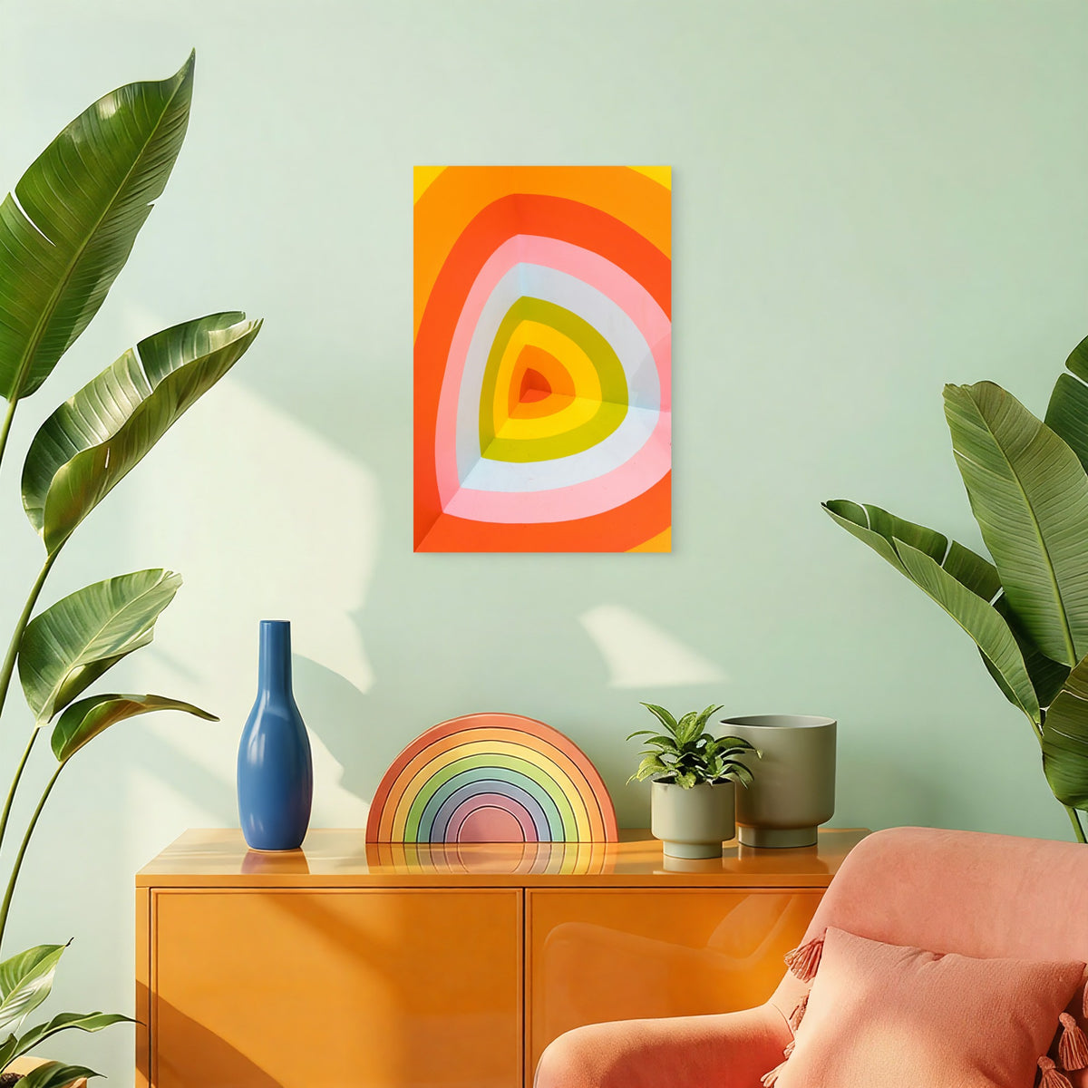 Vibrant Retro Triangular Pattern 60x90cm Metal Print Ready to Hang