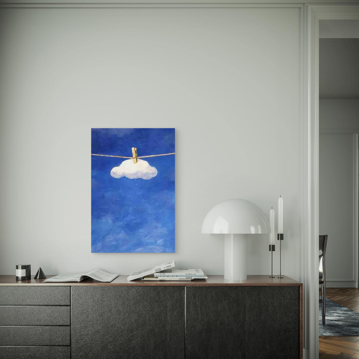 Pegged Cloud in Blue Sky Metal Print Ready to Hang
