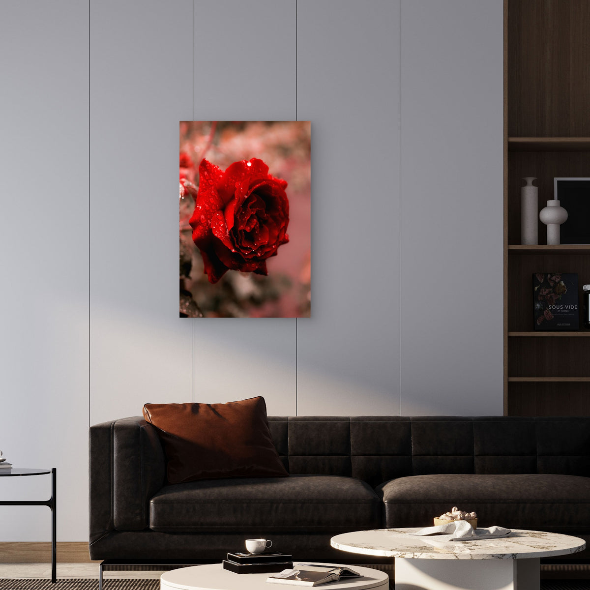 Close-Up of Red Rose with Water Droplets 40x60cm Metal Print Ready to Hang