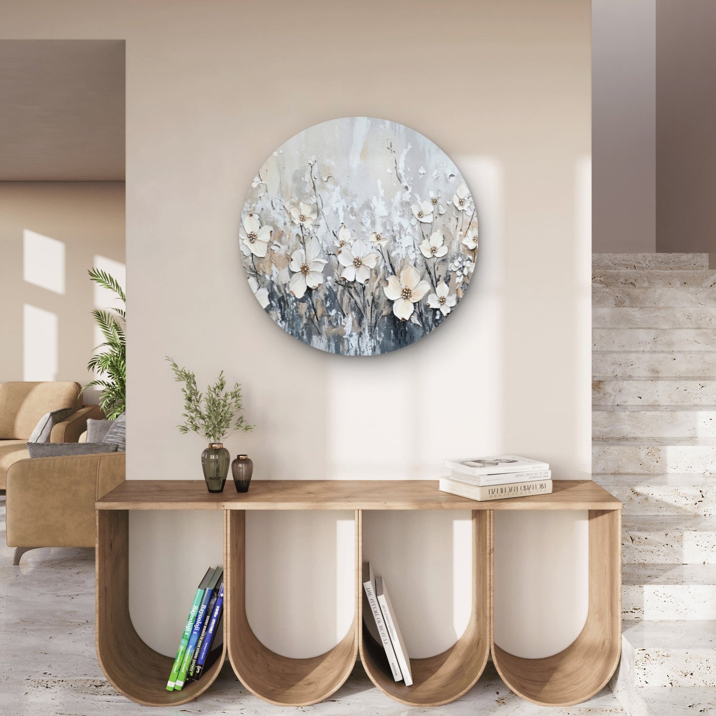White Flowers in Grey Meadow Acrylic Glass Rounded Print Tempered Glass Wall Art 100% Made in Australia Ready to Hang