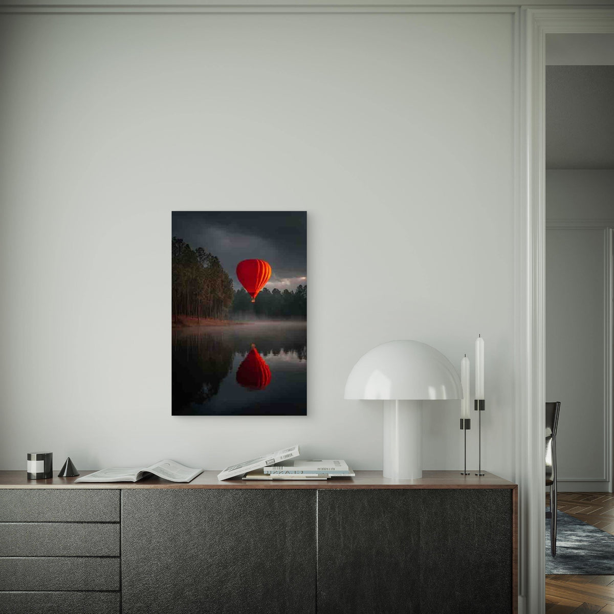 Silent Red Balloon Reflection Metal Print Ready to Hang