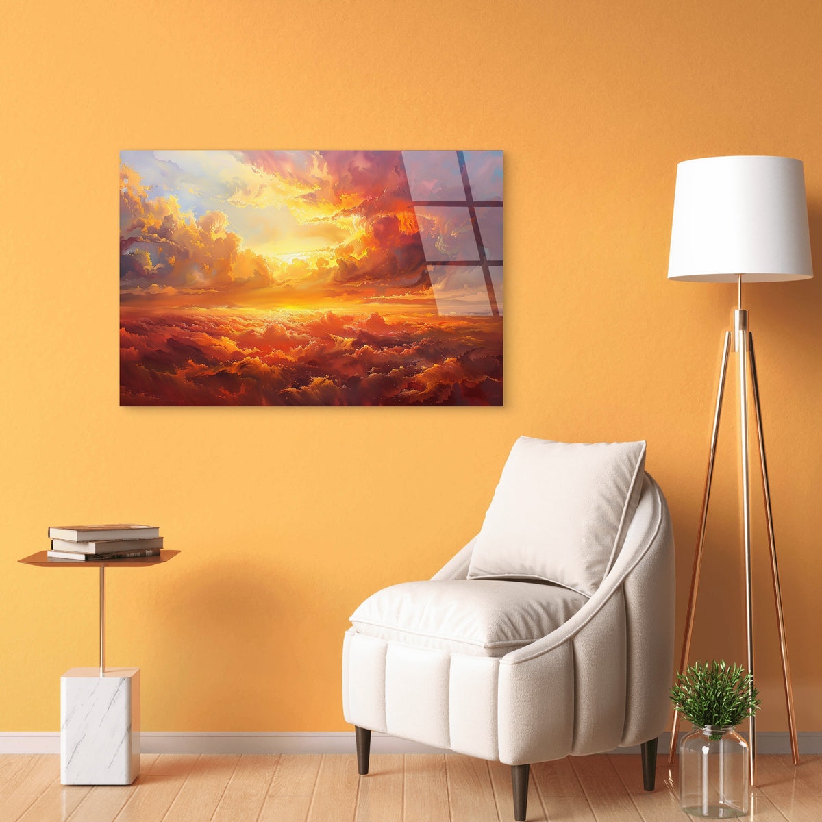 Abstract Orange Gold Clouds Glass Printing Wall Art Australian Made Quality
