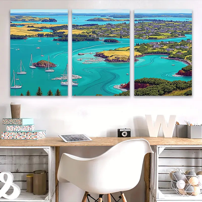 3pcs Coastal Sailboat Lighthouse Seaside Scene Wall Art Set Canvas Framed 40x60cm - High Quality Print 100% Australian Made Wall Canvas Ready to Hang