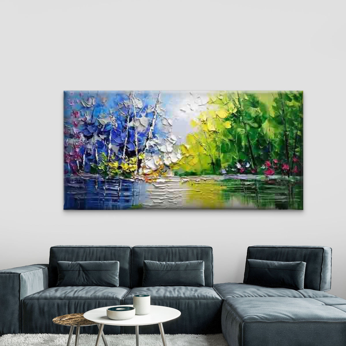 Vibrant Abstract Forest Landsca Wall Art Canvas Office Home Room Framed 120x60cm