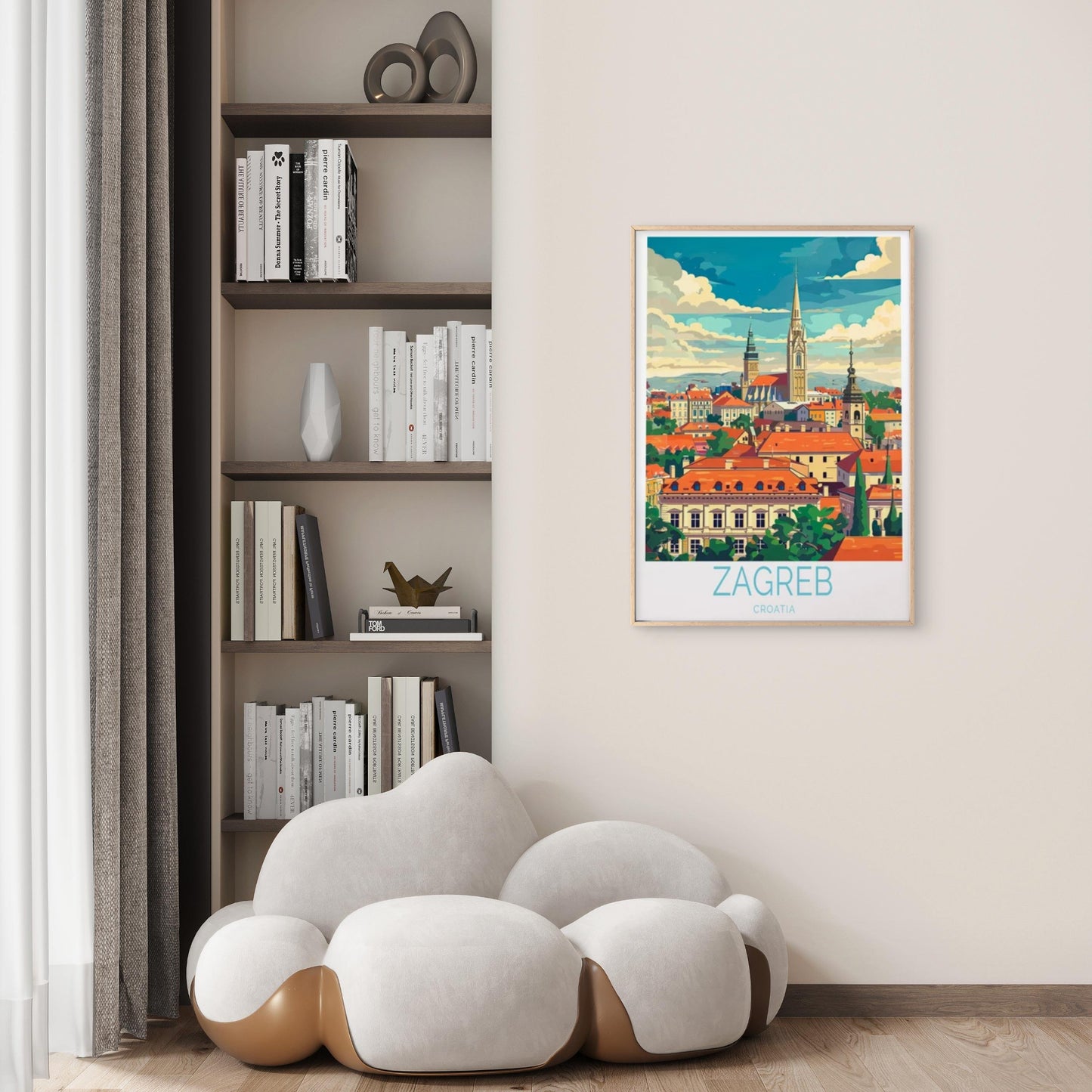 Zagreb Croatia, Buildings & Blue Sky Art Travel Poster Print Wall Art