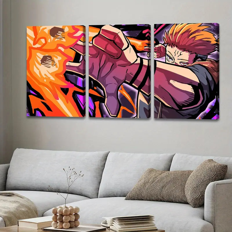 3pcs Abstract Sukuna Fantasy Poster Wall Art Set Canvas Framed 60x90cm - High Quality Print 100% Australian Made Wall Canvas Ready to Hang