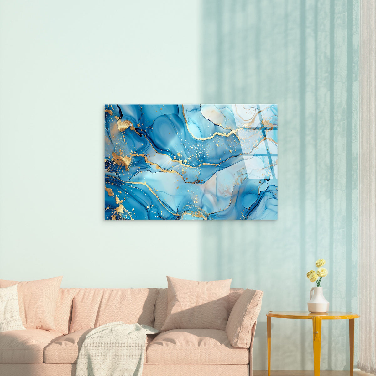 Blue Turquoise Teal Abstract Glass Printing Wall Art Australian Made Quality