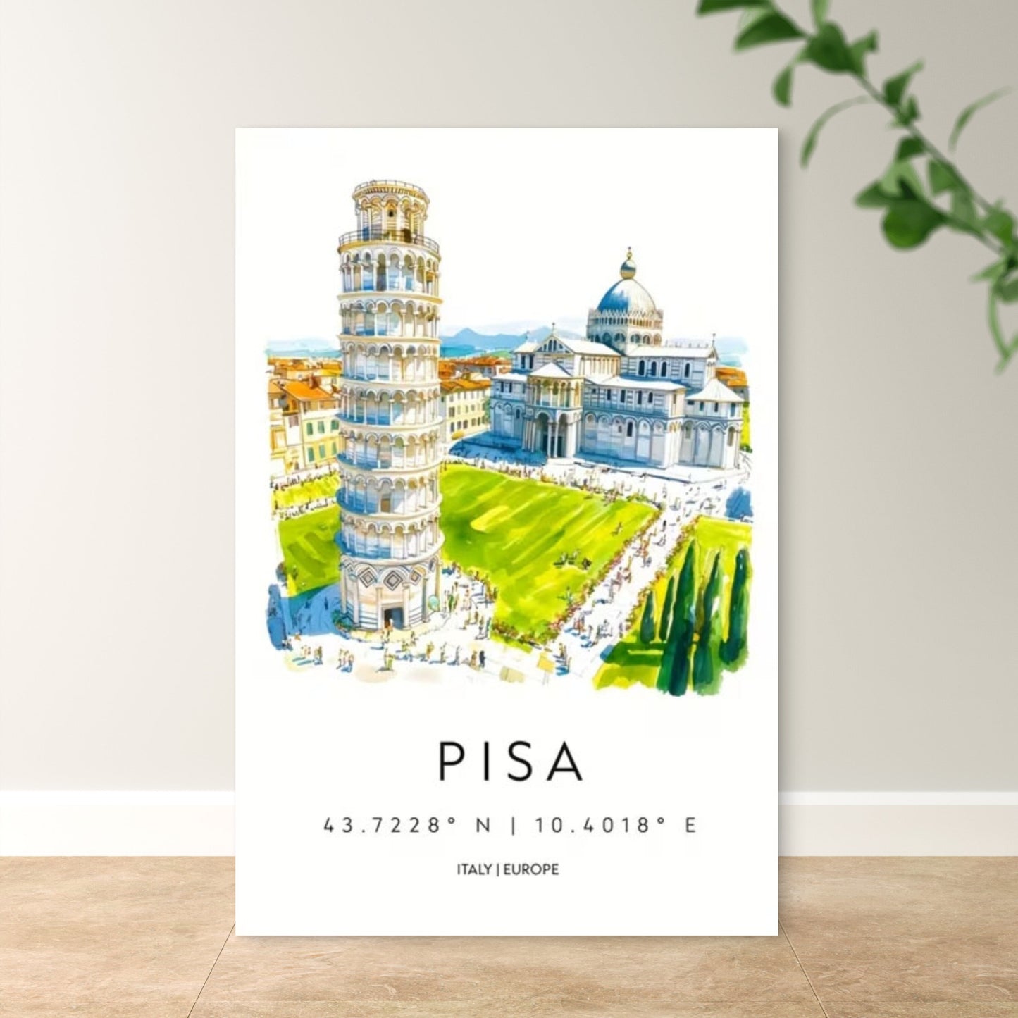 Leaning Tower of Pisa Italy Modern Travel Poster Print Wall Art