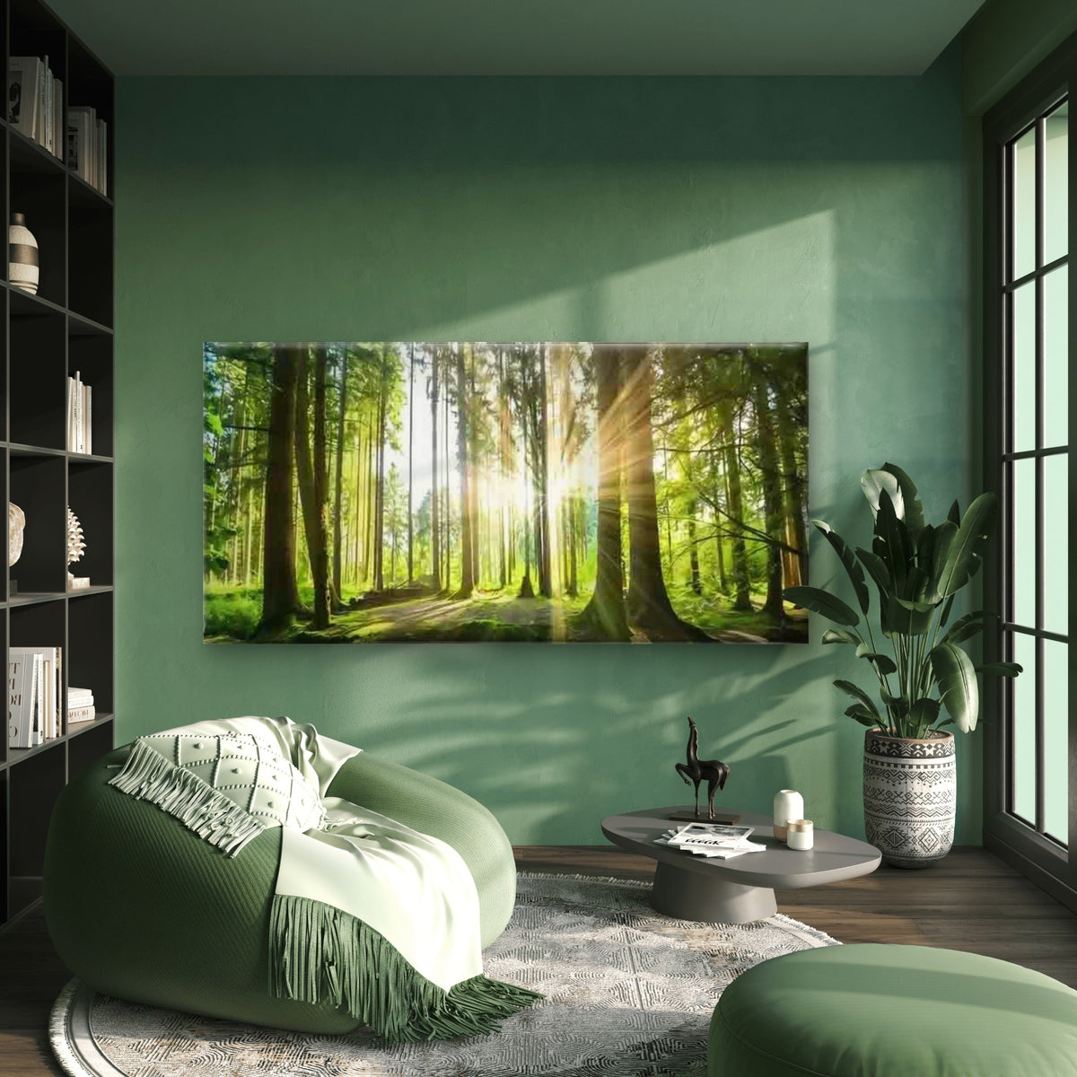 Sunlit Green Forest Landscape Wall Art Canvas Office Home Room Framed 120x60cm
