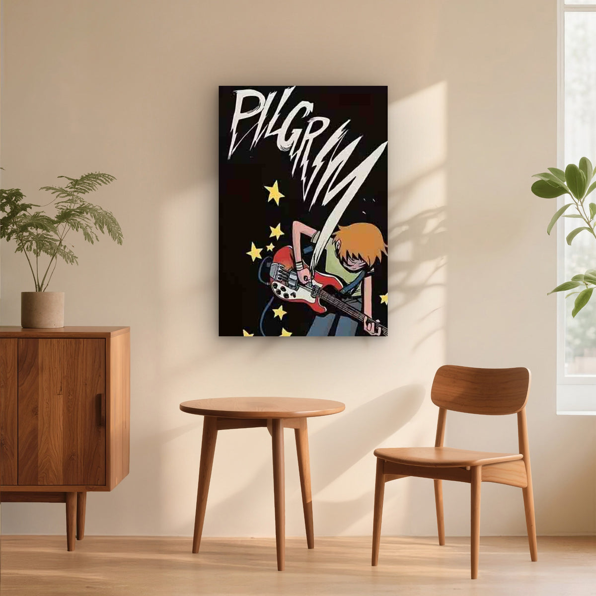 Person Playing a Red Electric Guitar 40x60cm Metal Print Ready to Hang