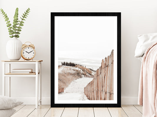 Foot Path to Sand Sea Faded Photograph Glass Framed Wall Art, Ready to Hang Quality Print With White Border Black
