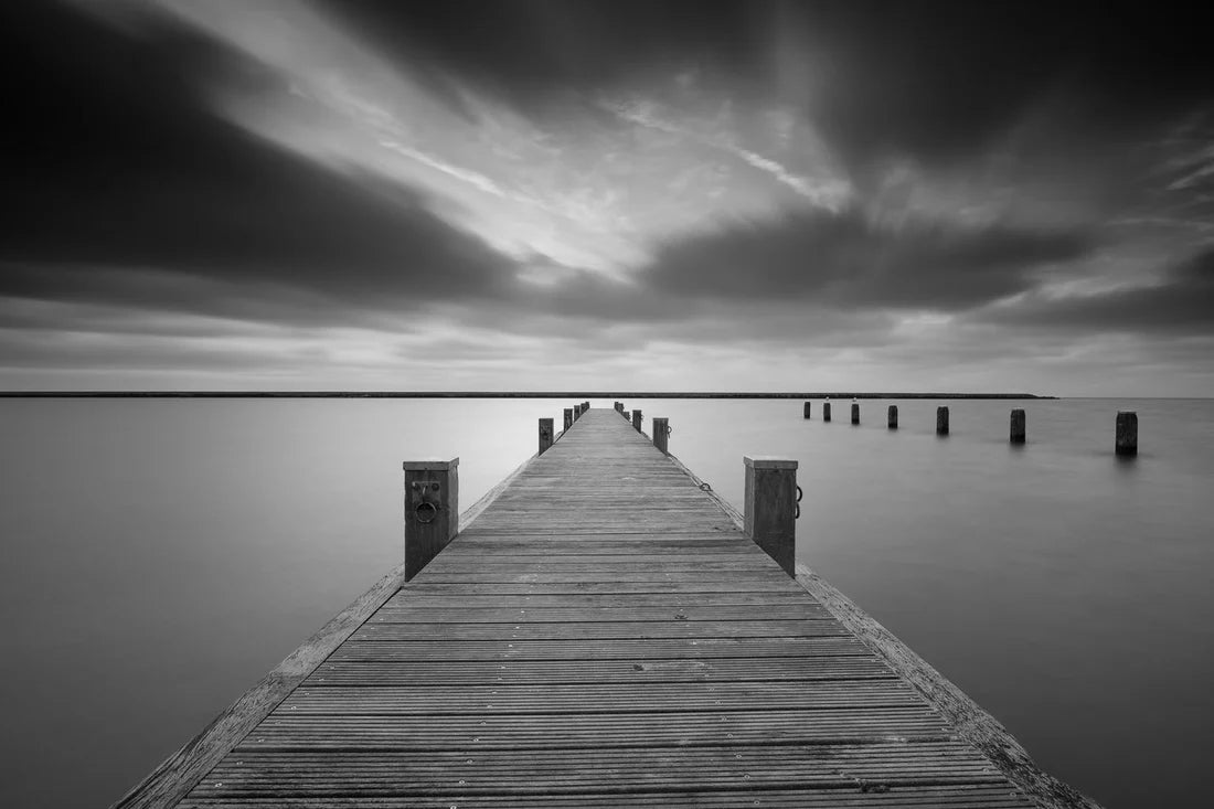 Wooden Pier Over Sea B&W View 90x60cm Print 100% Australian Made - Bella Home Decor