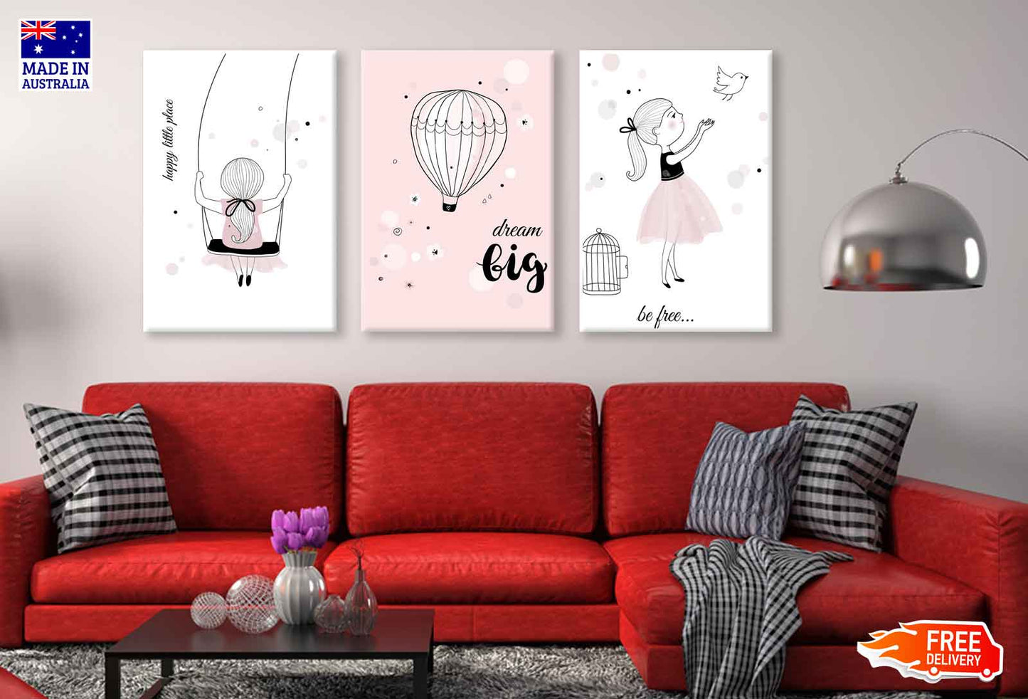 3 Set of Quote Girl with Bird Vector High Quality Print 100% Australian Made Wall Canvas Ready to Hang