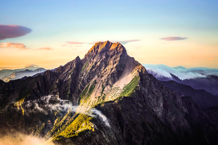 Sunrise Over The Mountains Taiwan Glass Framed Wall Art, Ready to Hang Quality Print