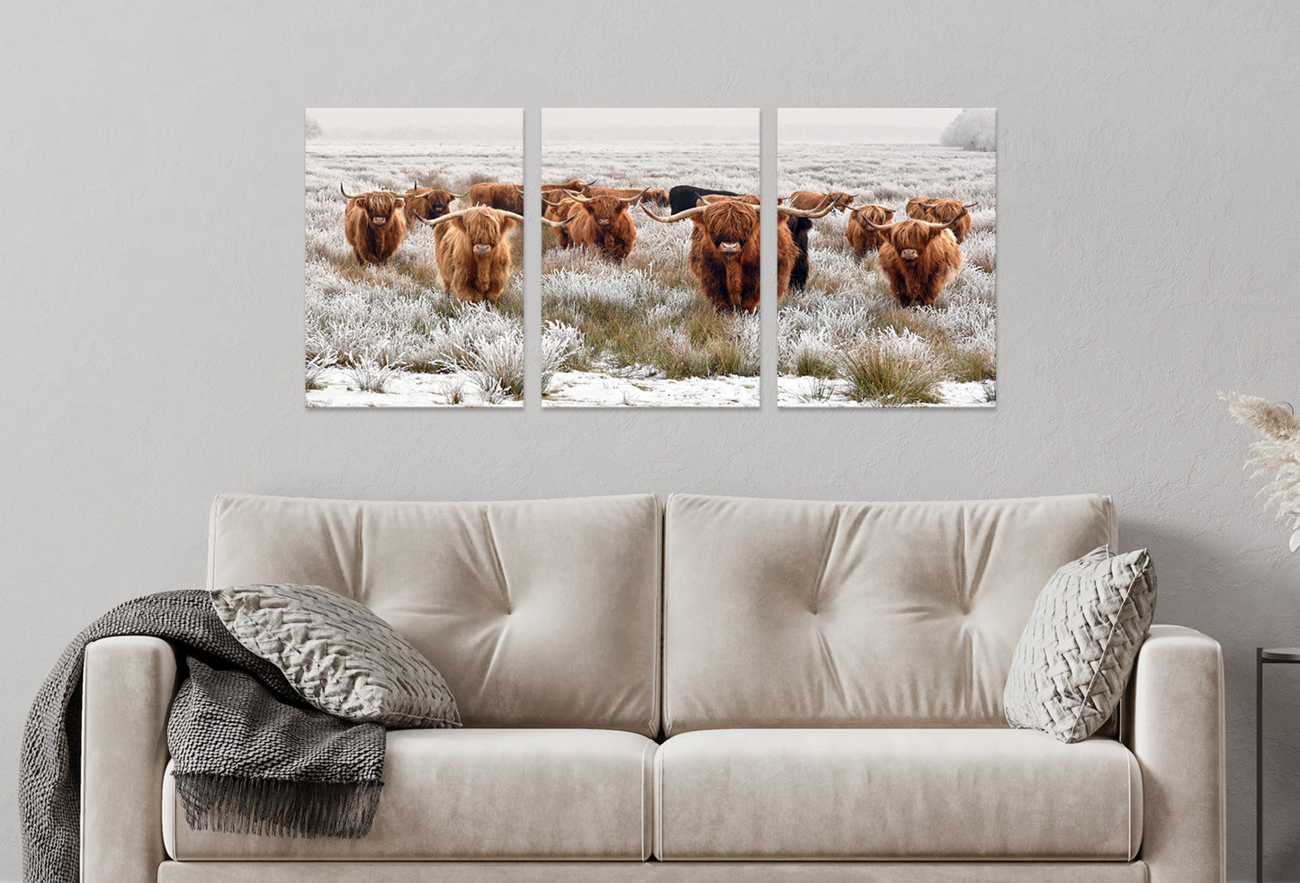 3pcs Highland Cow Herd Vintage Photograph Wall Art Set Canvas Framed 40x60cm - High Quality Print 100% Australian Made Wall Canvas Ready to Hang