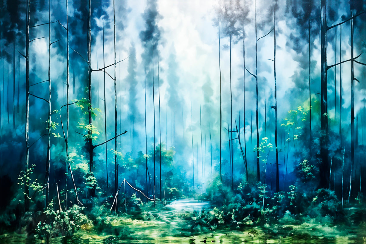 Misty Blue Shaded Dark Forest Wall Art Decor 100% Australian Made