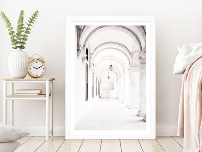 Hall Entrance Faded Photograph Glass Framed Wall Art, Ready to Hang Quality Print With White Border White
