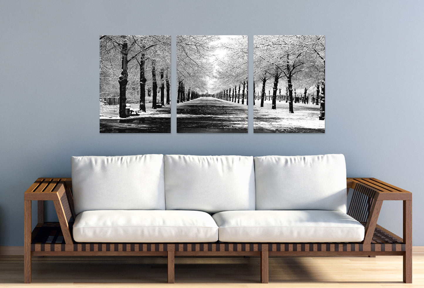 3pcs Black and White Tree Path Winter Scenery Wall Art Set Canvas Framed 40x60cm - High Quality Print 100% Australian Made Wall Canvas Ready to Hang