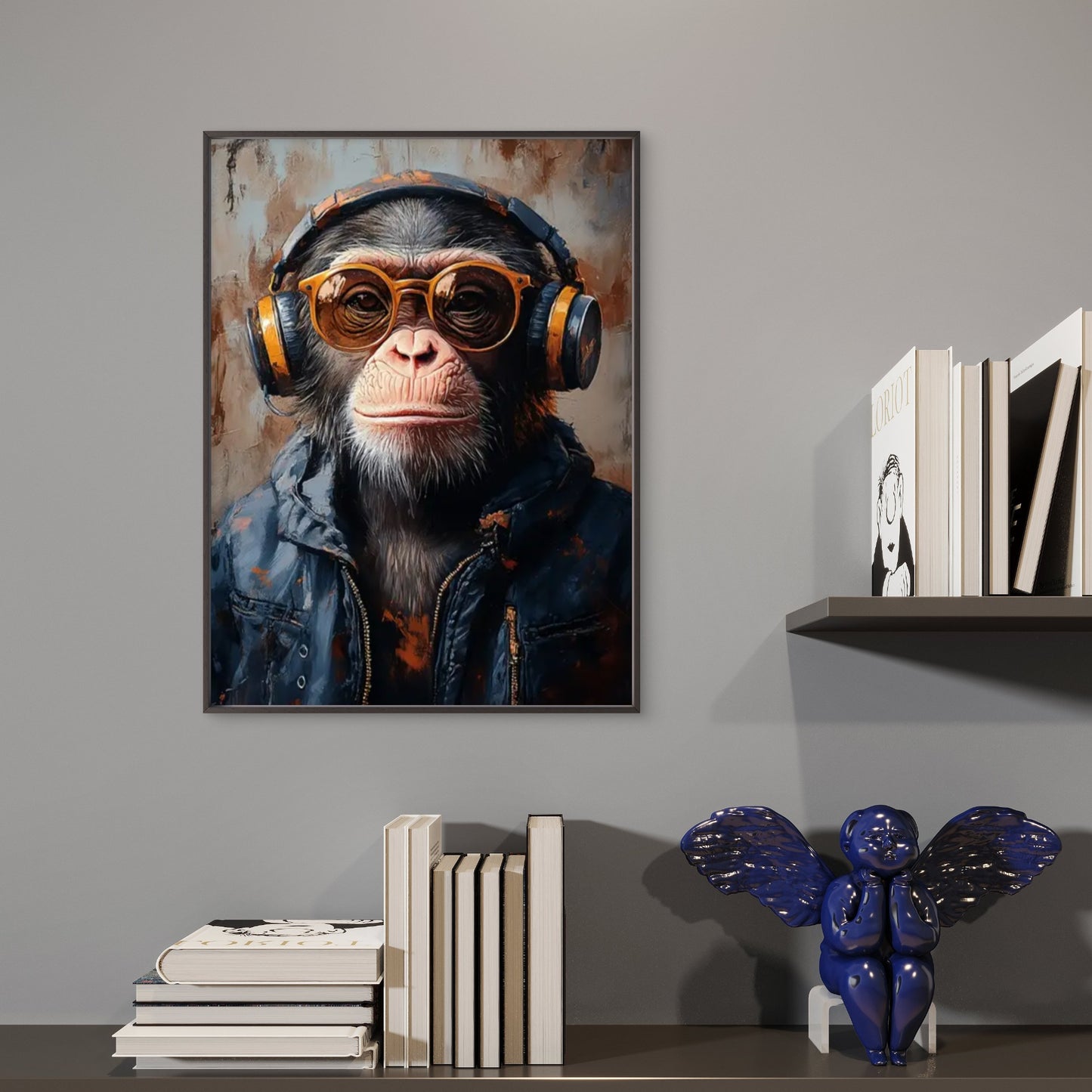 Graffiti Monkey with Headphones and Trendy Glasses Fashion Home Decor Premium Quality Poster Print Choose Your Sizes
