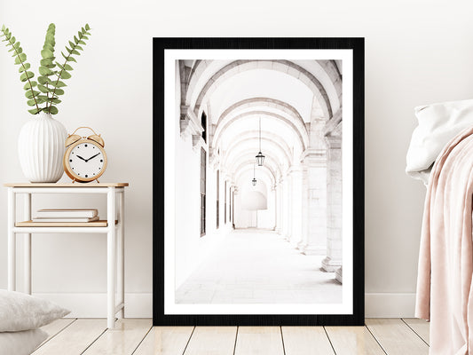 Hall Entrance Faded Photograph Glass Framed Wall Art, Ready to Hang Quality Print With White Border Black