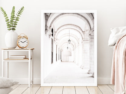 Hall Entrance Faded Photograph Glass Framed Wall Art, Ready to Hang Quality Print Without White Border White