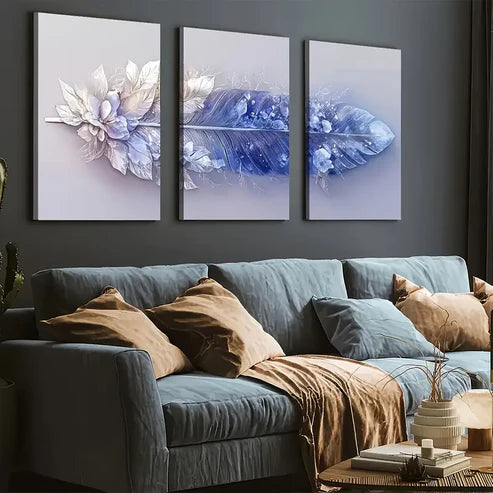 3pcs Minimalist Modern Fashion Feather Abstract Art Rich Wall Art Set Canvas Unframed - High Quality Print 100% Australian Made Wall Canvas