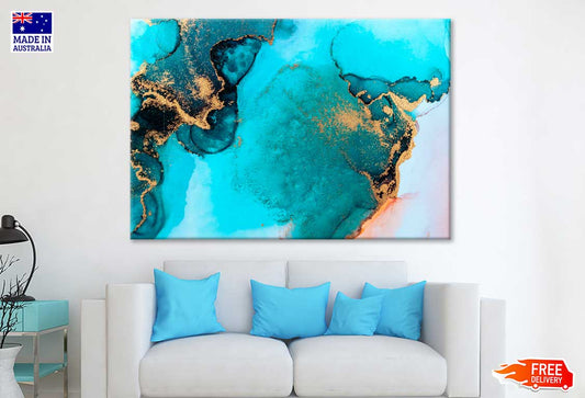 Blue Gold Black Mixture Of Colors Abstract Print 100% Australian Made