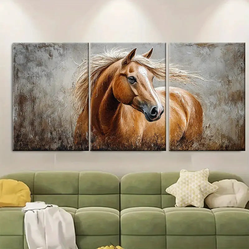 3pcs Horse Portrait Memorial Painting Wall Art Set Canvas Framed 60x90cm - High Quality Print 100% Australian Made Wall Canvas Ready to Hang