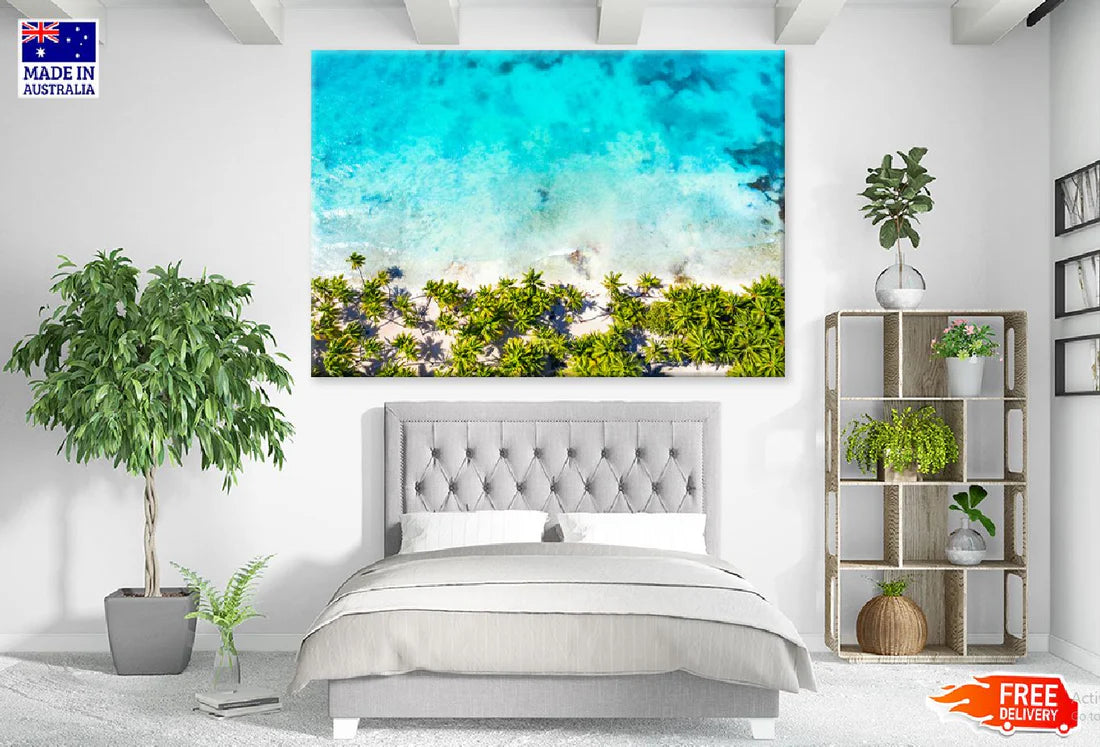 Palm Trees & Blue Sea Aerial View Photograph 90x60cm Print 100% Australian Made - Bella Home Decor