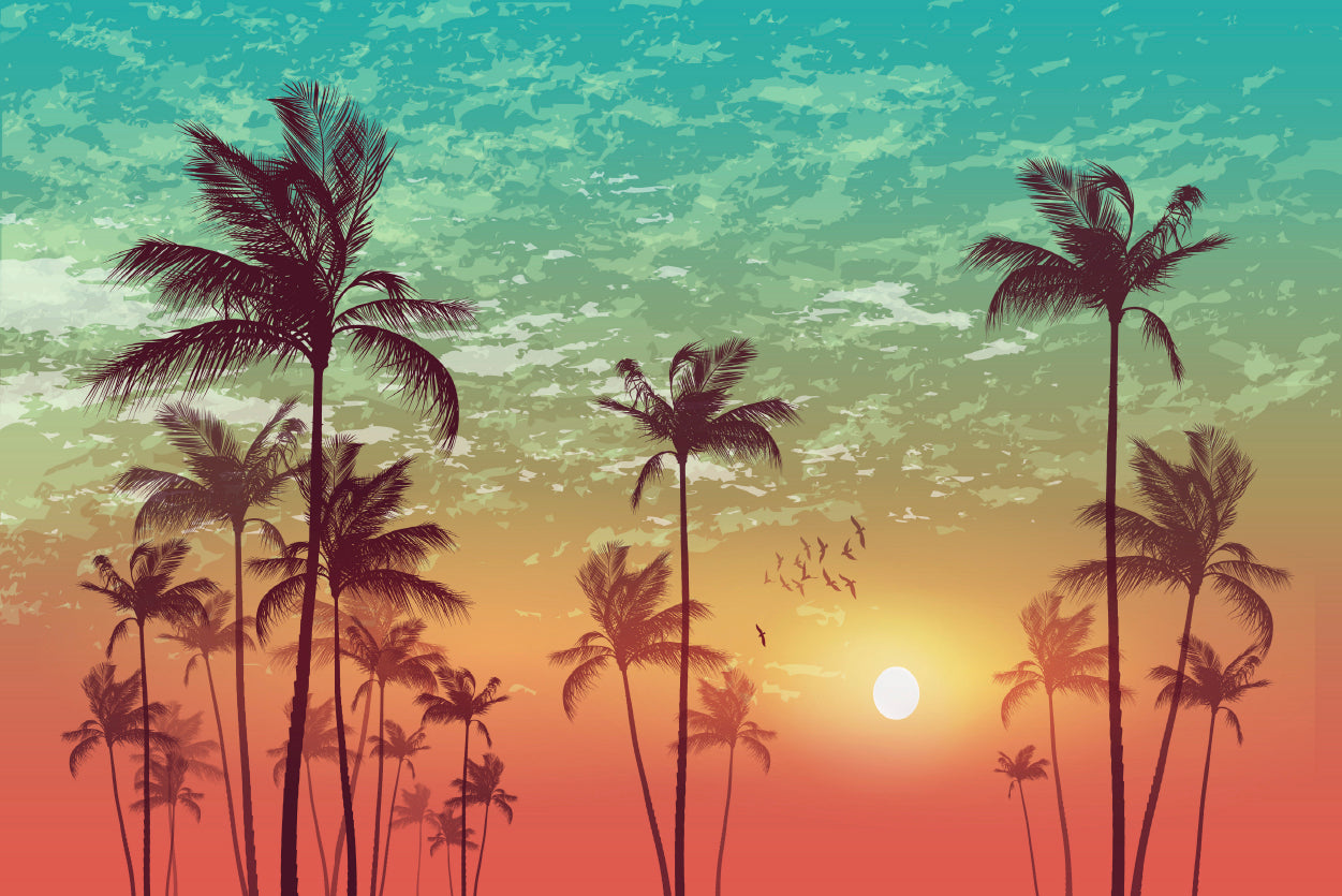 Sky and Palm Trees with Sunset Print 100% Australian Made