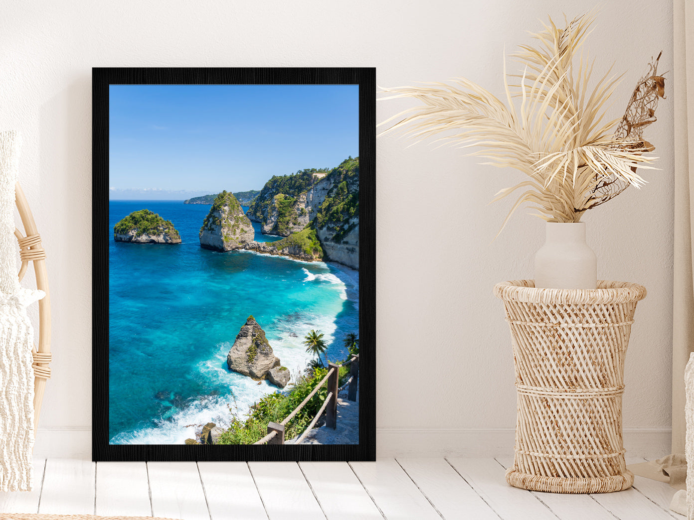 Nusa Penida View Photograph Bali Indonesia Glass Framed Wall Art, Ready to Hang Quality Print Without White Border Black