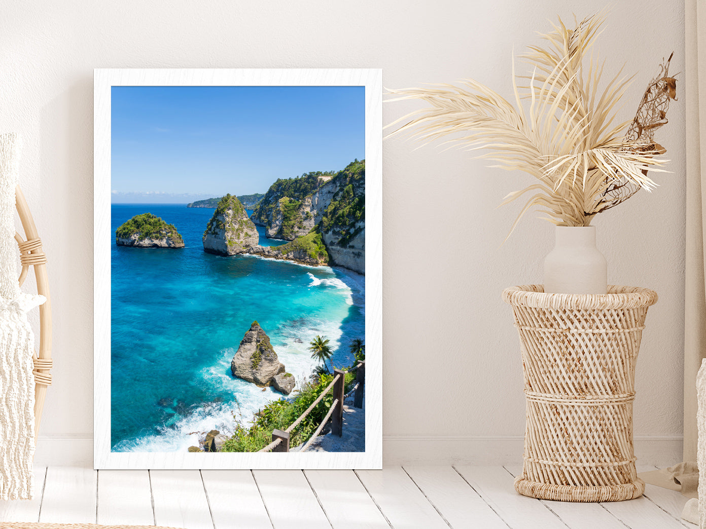 Nusa Penida View Photograph Bali Indonesia Glass Framed Wall Art, Ready to Hang Quality Print Without White Border White