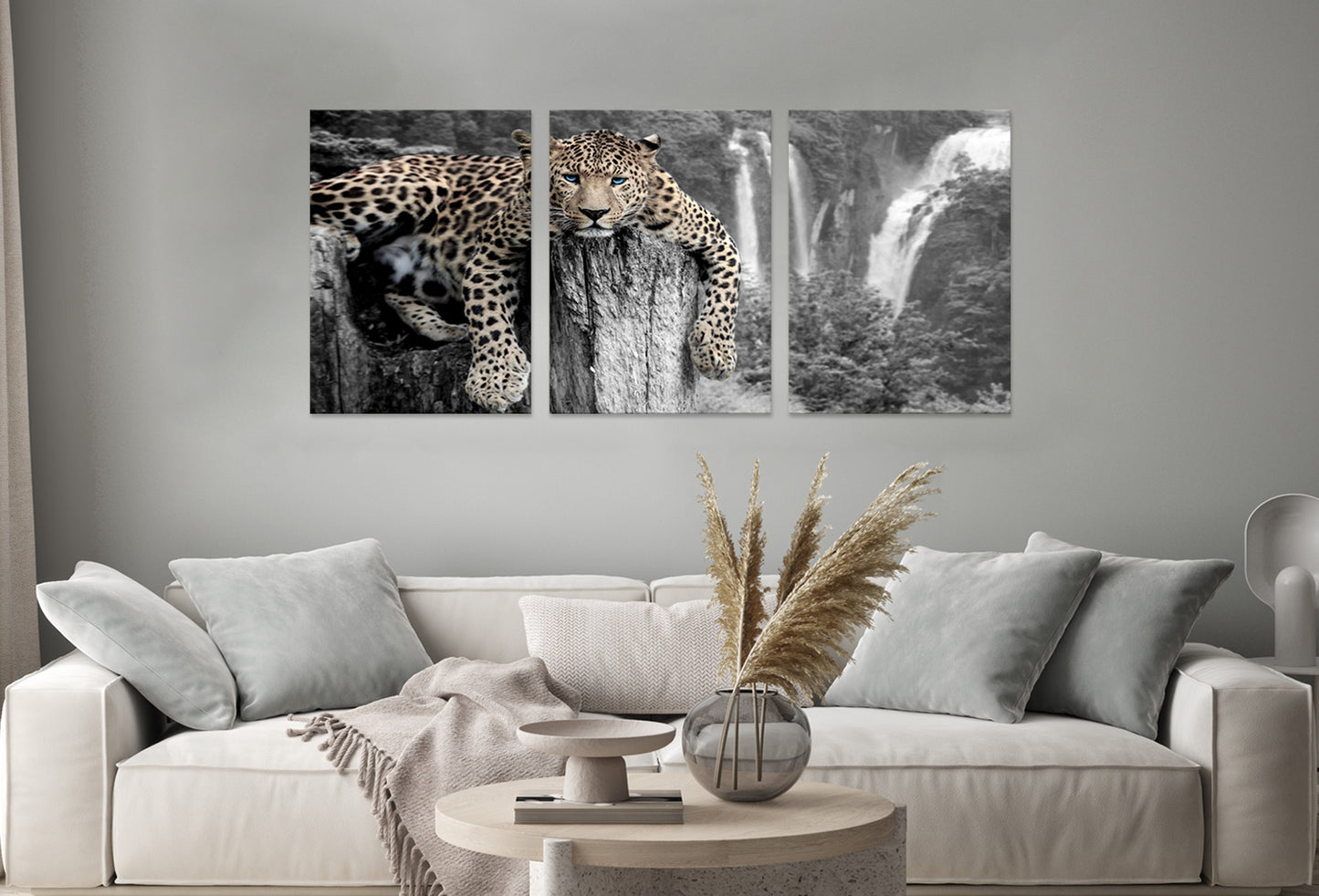 3pcs Black and White Tiger with Blue Eyes Wall Art Set Canvas Framed 40x60cm - High Quality Print 100% Australian Made Wall Canvas Ready to Hang