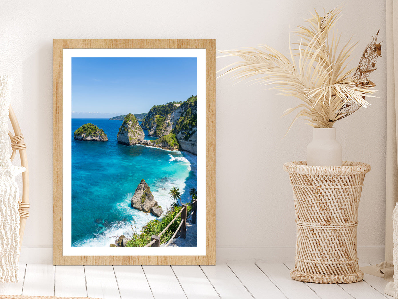 Nusa Penida View Photograph Bali Indonesia Glass Framed Wall Art, Ready to Hang Quality Print With White Border Oak