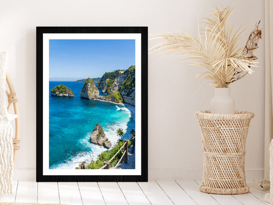 Nusa Penida View Photograph Bali Indonesia Glass Framed Wall Art, Ready to Hang Quality Print With White Border Black