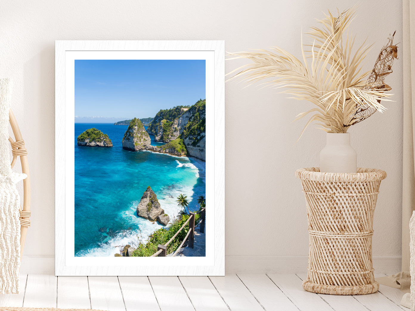 Nusa Penida View Photograph Bali Indonesia Glass Framed Wall Art, Ready to Hang Quality Print With White Border White