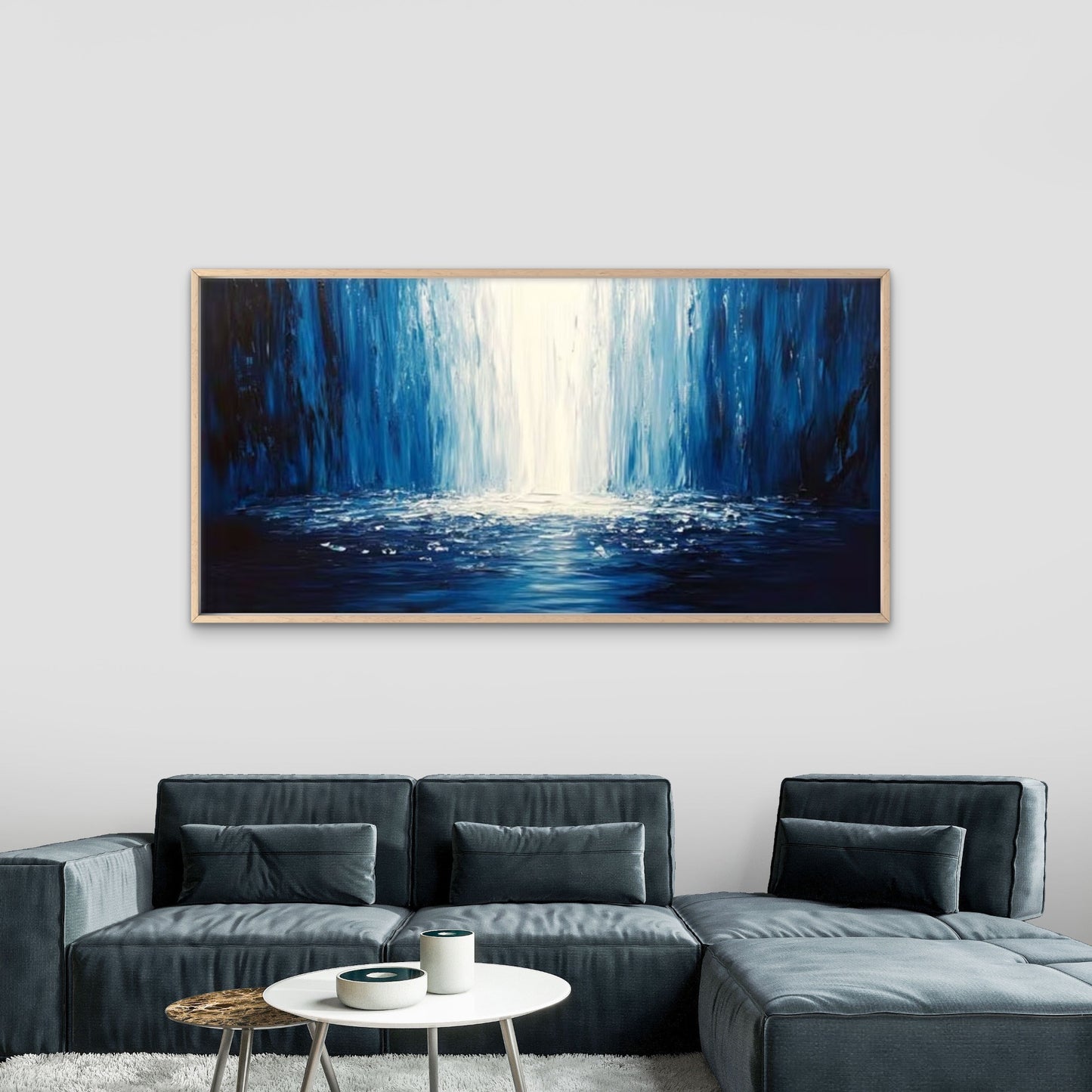Blue Tones Abstract Perfect Wall Art Canvas Office Home Room Framed 120x60cm