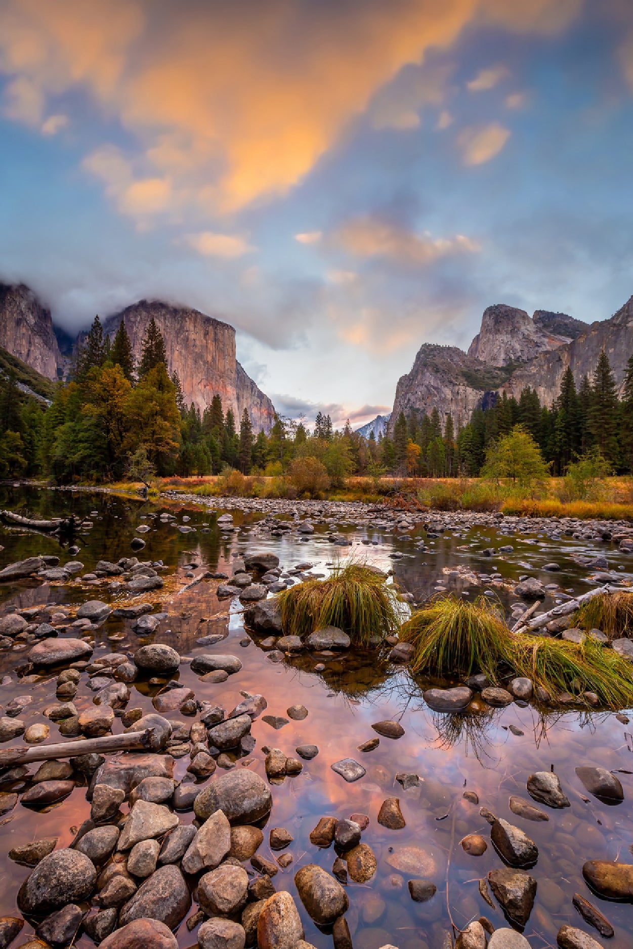 Landscape of Yosemite Park Autumn Glass Framed Wall Art, Ready to Hang Quality Print