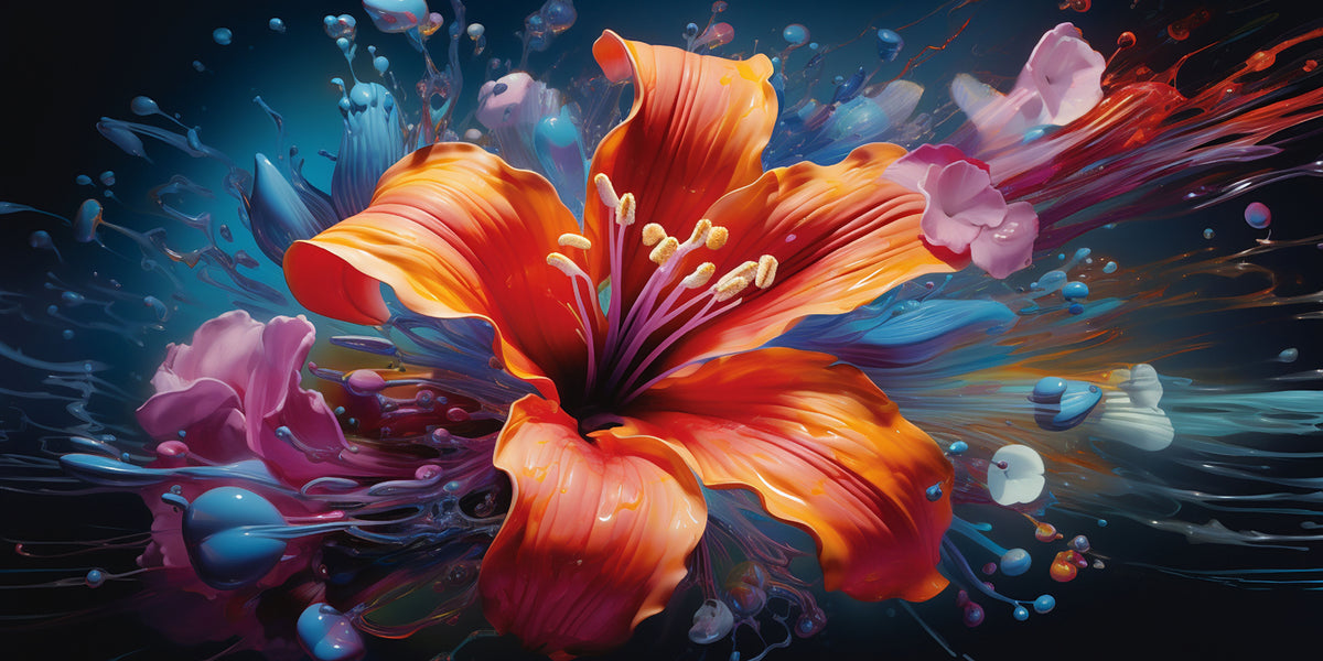 Orange Lily Splatter Wall Art Canvas Office Home Room Framed 120x60cm