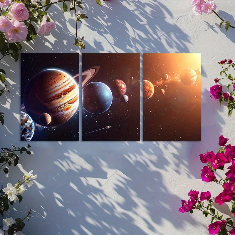 3pcs Solar System Jupiter and Planet Space Decor Wall Art Set Canvas Framed 50x70cm - High Quality Print 100% Australian Made Wall Canvas Ready to Hang