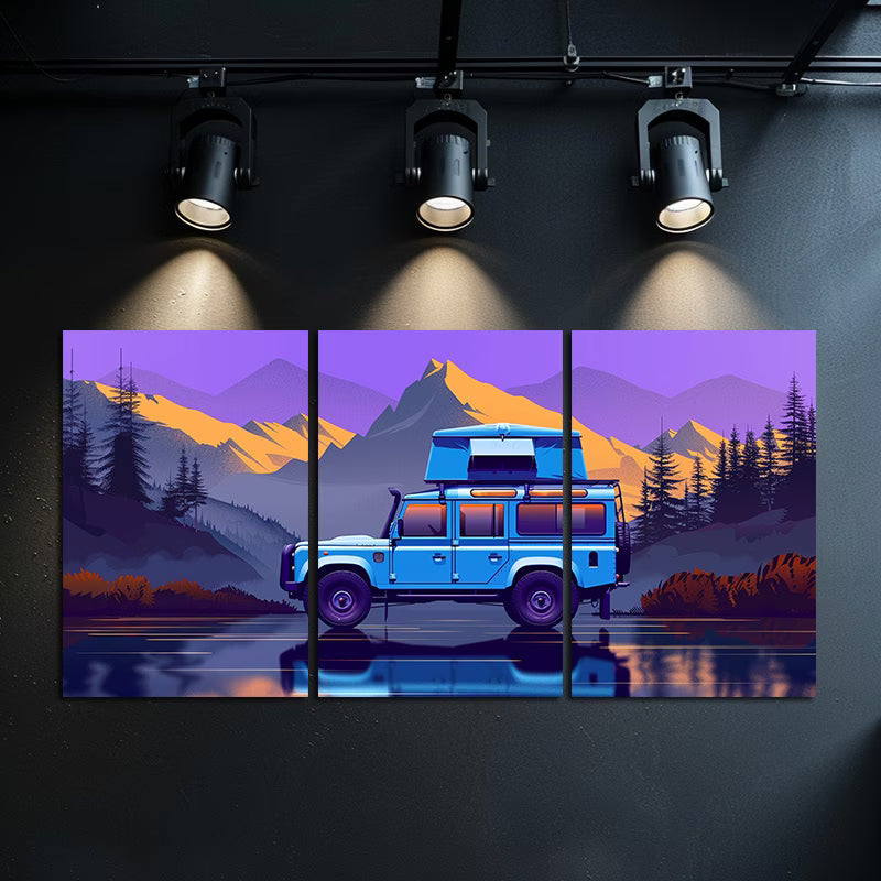 3pcs SUV with A Roof Tent Was Parked Wall Art Set Canvas Framed 50x70cm - High Quality Print 100% Australian Made Wall Canvas Ready to Hang