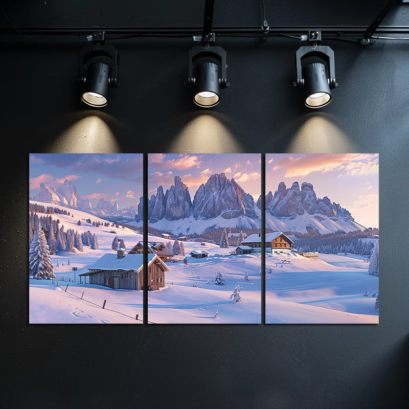 3pcs Breathtaking Winter Dolomite Mountains Wall Art Set Canvas Framed 50x70cm - High Quality Print 100% Australian Made Wall Canvas Ready to Hang