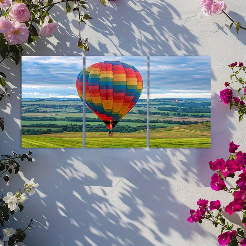 3pcs Colorful Hot Air Balloon Floating Wall Art Set Canvas Framed 50x70cm - High Quality Print 100% Australian Made Wall Canvas Ready to Hang