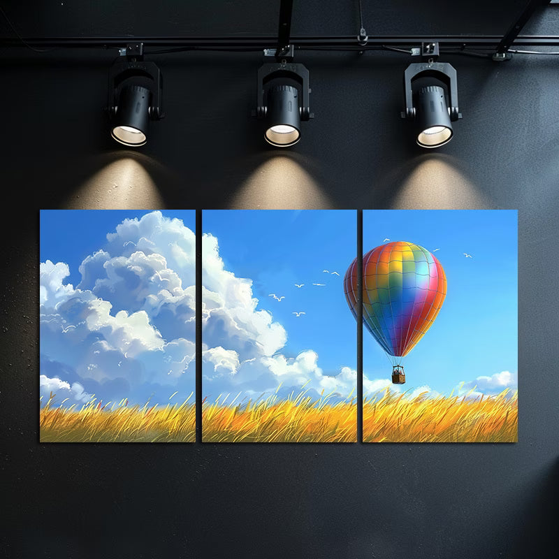3pcs Hot Air Balloon Floating in The Sky Wall Art Set Canvas Framed 50x70cm - High Quality Print 100% Australian Made Wall Canvas Ready to Hang