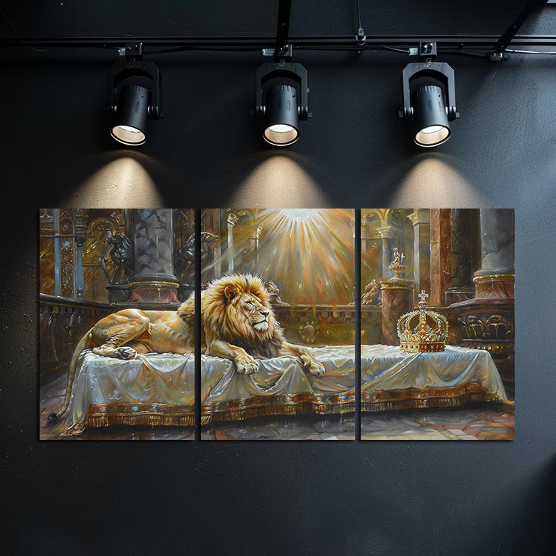 3pcs Majestic Lion with Golden Crown Wall Art Set Canvas Framed 50x70cm - High Quality Print 100% Australian Made Wall Canvas Ready to Hang