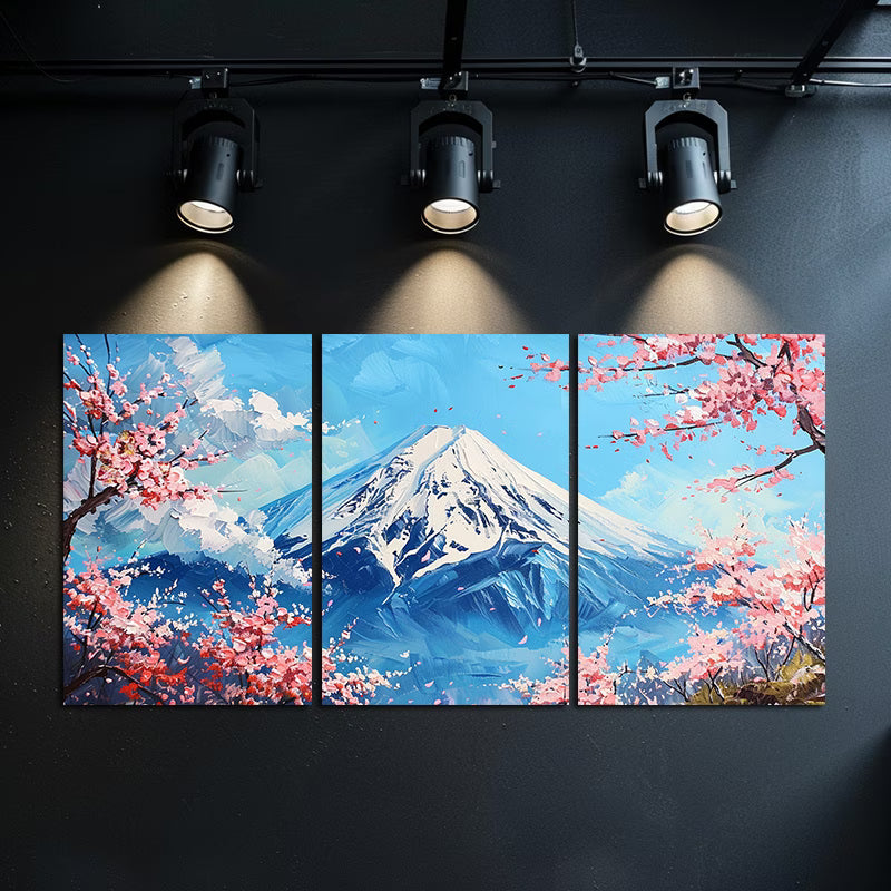 3pcs Snowcapped Mountain & Cherry Blossoms Wall Art Set Canvas Framed 50x70cm - High Quality Print 100% Australian Made Wall Canvas Ready to Hang