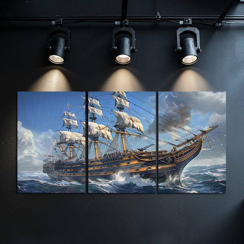 3pcs Maritime Frigate Sea Adventure Wall Art Set Canvas Framed 50x70cm - High Quality Print 100% Australian Made Wall Canvas Ready to Hang