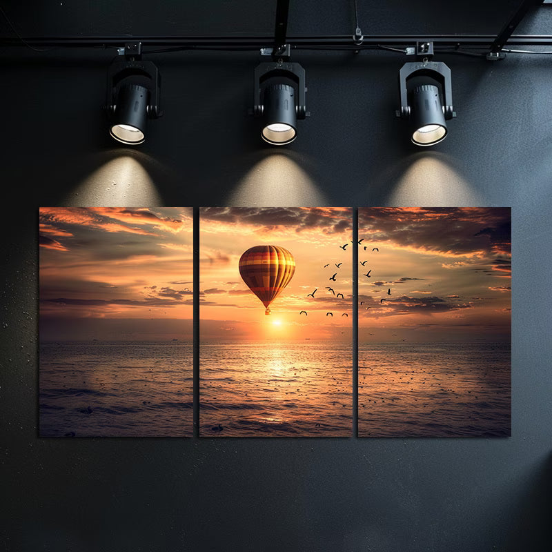 3pcs Hot Air Balloon Soaring Above Vast Ocean Wall Art Set Canvas Framed 60x90cm - High Quality Print 100% Australian Made Wall Canvas Ready to Hang